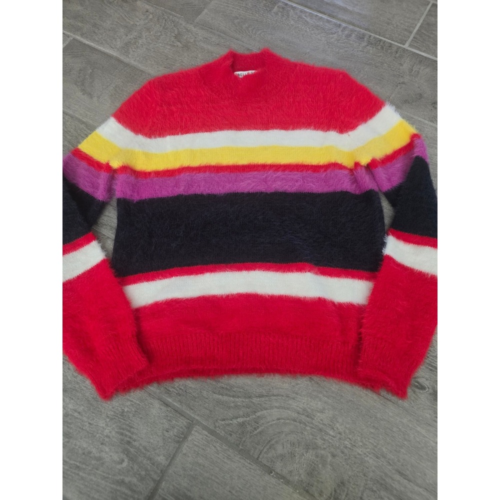 Belle Vere Womens Striped Fuzzy Knit Mock Neck Sweater Red Colorblock Small
